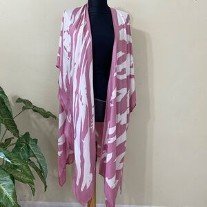 MOD/X  Women One Size Kimono pink/white artsy long line Open front Robe